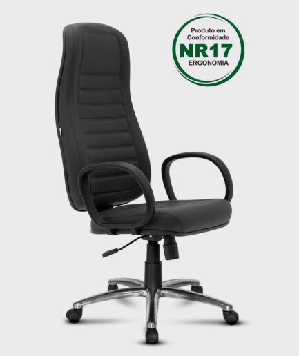 Poltrona giratória Presidente Tescaro com base relax alumínio e braço preto