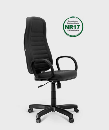 Poltrona giratória Presidente Tescaro com base relax preta e braço preto
