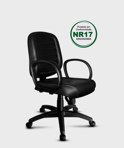 Poltrona giratória diretor Tescaro com base relax preta e braço preto