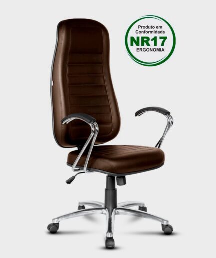 Poltrona giratória Presidente Tescaro com base relax alumínio e braço  cromado