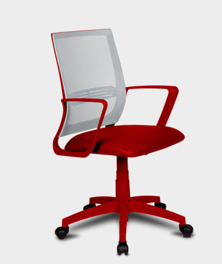 Cadeira Tela giratória Ativa05 com base vermelha e braço vermelho